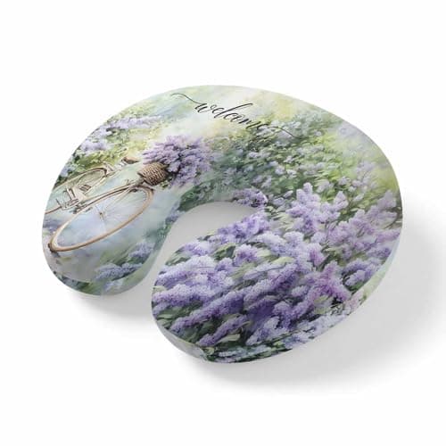 Travel Pillows U-Shaped Neck Pillow Welcome Words Lavender Bicycle Ergonomic Memory Foam Pillow Head Cushion,Watercolor Country Flowers Soft Portable Neck Pillows for Office Airplane Car Train