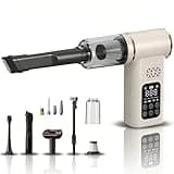 5-in-1 Cordless Car Vacuum and Tire Inflator - Portable Multi-Function Tool with LED Light and Digital Gauge for Car Cleaning and Tire Inflation(White)