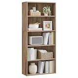 VASAGLE Custos Collection - Bookshelf, 5-Tier Bookcase, Book Shelf, Open Storage Shelf, 9.4 x 23.6 x 52.5 Inches, for Living Room, Home Office, Dining Room, Camel Brown ULBC165T50