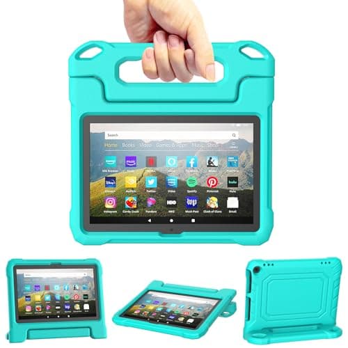 DJ&RPPQ Child-Friendly Body Rugged Heavy (Incompatible 8in Sony Nokia) Duty Shockproof Case with Kickstand for Kids- Turquoise