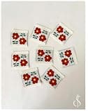 Riley Blake Woven Labels by Minki Kim of Sewing Illustration | Designer Handmade Clothing Labels | Quilting & Sewing Tags | Set of 8 (Camelia)