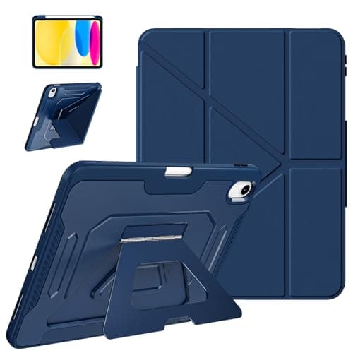 TASSKTO for ipad A16 Case,ipad 11th/10th Generation Case 11 Inch 2025/10.9 Inch 2022 with Pencil Holder,Removable Magnetic & Trifold Leather Stand Cover,Multi-Angle Vewing,Auto Sleep/Wake(Navy Blue)