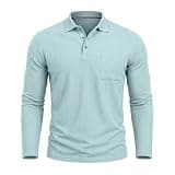 Lmdudan Men Textured Polo Shirt Button Front Long Sleeve Slim Fit Soft Pullover Casual Fashion Fall Winter Business Shirts Sky Blue