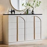 ACCOHOHO Large Dresser for Bedroom with 8 Drawers with Arched Panel,Modern Minimalist Chest of Drawers with Gold Handles,Wood Storage Closet Dressers Tv Stand for Living Room,White