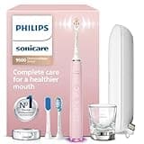 Philips Sonicare DiamondClean Smart 9500 Electric Toothbrush - Sonic Toothbrush with App, Pressure Sensor, 15 Brushing Settings, Replacement Reminder, USB Charging Travel Case, Pink, Model HX9923/21