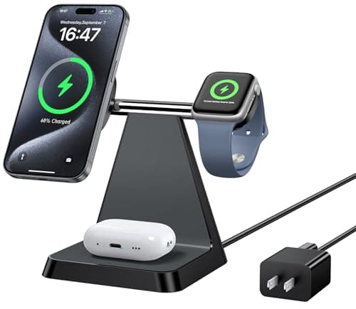 2026 3 in 1 Magnetic Wireless Charging Station: Rotable Charger Stand for Multiple Devices Apple - Nightstand Charging Dock for iPhone 16 15 14 13 12 Pro Max Plus Apple Watch Airpods