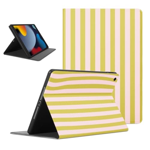 Mrtponk Aesthetic Green Pink Striped Tablet Case for iPad mini 4 2015 7.9", Cute Girls Simple Stripes Print Geometric Vertical Line Design Soft TPU Protective PU Leather Flip Holder Cover for Girl Boy