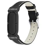 Replacement Leather Watch Band Compatible for Google Fitbit Air, Soft Genuine Leather Wrist Strap with Alloy Bumper, Size Adjustable Easy Installation (Black)