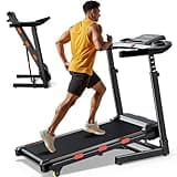 400LBS Weight Capacity Treadmill with 15% Auto Incline, Foldable Treadmill with Handle Bar -4 Levels Height, 3.5HP 8.7MPH Portable Treadmills with Console, Heavy Duty Running Machine (Black Red)