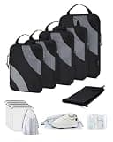 BAGSMART 14 Set Compression Packing Cubes, Travel Organizer Bags with Clear Storage Bags, Shoe Bag & Toiletry Bag, Lightweight Suitcase Organizer Set for Carry on- Black