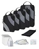 BAGSMART 14 Set Compression Packing Cubes, Travel Organizer Bags with Clear Storage Bags, Shoe Bag & Toiletry Bag, Lightweight Suitcase Organizer Set for Carry on- Black