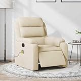 KHNLGFR Electric Massage Recliner Chair with 135 Degree Tilt, Cream Fabric Power Recliner with 6 Massage Points, Side Pocket and USB Powered Vibration, Wood and Metal Frame