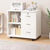 NUHSLF Wooden Lockable Lateral File Cabinet for Home Office Mobile Filing Cabinet with Printer Stand and Storage Space (White-60 * 34 * 59Cm)