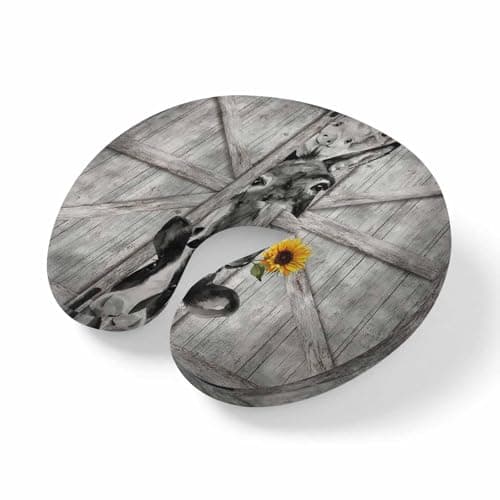 Travel Pillows U-Shaped Neck Pillow Farm Abstract Donkeys Pigs Cows Sunflower Ergonomic Memory Foam Pillow Head Cushion,Vintage Animal Soft Portable Neck Pillows for Office Airplane Car Train