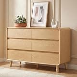 Nasonet Modern Dresser for Bedroom, 47'' Wide Dressers & Chests of Drawers with 6 Storage Drawers, Wooden TV Stand Dresser for Closet, Oak