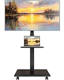ECOTINY Steel Base Rolling TV Stand for 32-75 inch TVs up to 110 lbs, Leveling & Tilt & Swivel Mobile TV Stand with Hidden Wire Management, Height Adjustable Portable Tv Stand with Steel Shelf, Black