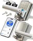 Veise VE029 WiFi Smart Lever Lock, Fingerprint Keyless Entry Door Lock with Handle, Built-in WiFi, Remote App Control, Electronic Digital Knob for Front Door and Bedroom, IP65 Waterproof, Satin Nickel