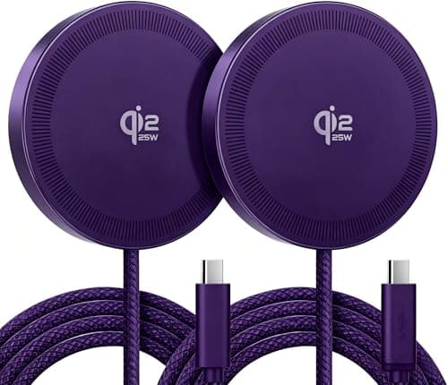 25W Qi2.2 Magnetic Wireless Charger: Qi Flat Charging Pad for iPhone 17 16 15 14 13 12 Pro Max, Google Pixel, AirPods-Slim Portable for Travel, Bedside (Dark Violet, 2-Pack)
