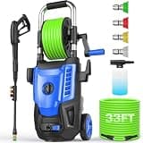 4800 PSI Electric Pressure Washer- 4.0 GPM High Power Washer with 33FT Hose Reel, 4 Spray Tips and Soap Bottle for Car Washing, Fence Cleaning, Patio Maintenance(Upgraded) (Blue)