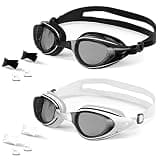 AIKOTOO Swim Goggles, 2 Pack Swimming Goggles Adult Men Women Youth Black & White Sweetheart Pool Goggles Anti-Fog Anti-UV No Leaking