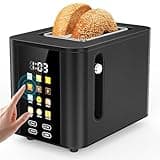 Touch Screen Toaster 2 Slice Black Toaster with Digital Countdown Wide Slot LCD Display 2 Slice Toasters Smart Toasters 6 Shade Settings 6 Bread Type with Reheat/Add Time/Defrost/Cancel Function