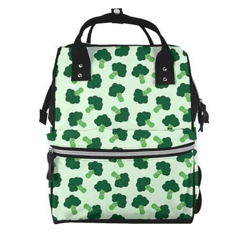 WYSTCMJ Happy Broccoli Diaper Bag Backpack For Baby Girls, Mom Waterproof Large Nappy Bags For Women