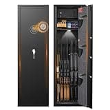 ANXINWEI Gun Safe for Rifles and Pistols, 5-7 Biometric Gun Safe with Inner Lock Box, Gun Safes for Home Rifle and Pistols with Removable Shelf, LED Light, Fingerprint Unlock
