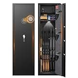 ANXINWEI Gun Safe for Rifles and Pistols, 5-7 Biometric Gun Safe with Inner Lock Box, Gun Safes for Home Rifle and Pistols with Removable Shelf, LED Light, Fingerprint Unlock