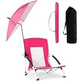 Velorinth 2 Pack Pink Beach Chair with Adjustable Umbrella, Portable Backpack Folding Camping Chair with UPF 50+ Shade, Heavy Duty 330 lbs Support for Outdoor Travel