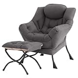 Tiita Modern Large Accent Chair with Ottoman, Comfy Leisure Sofa Armchair with Footrest, Reading Chair for Bedroom, Living Room, Dorm Rooms, Garden Dark Grey