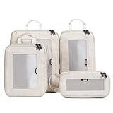 EPICKA TripCozy Compression Packing Cubes - 4 Set Durable Travel Organizer Bags with Mesh Top, Expandable Travel Accessories for Carry on, Luggage, Suitcase, Backpack (Beige)