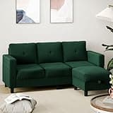 Shintenchi 76" Modern Upholstered Sectional Sofa, L-Shaped Couch with Storage Ottoman and Reversible Chaise for Living Room, Green Linen Fabric