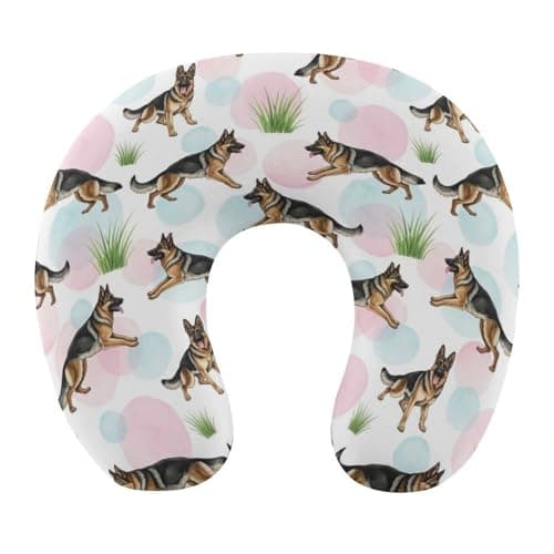 HEBVASS Soft Polyester Travel Neck Pillow, German Shepherd Dog Lovers U-Shaped, Cervical Support Compact for Bus Airplane Rest, Machine Washable Breathable Design