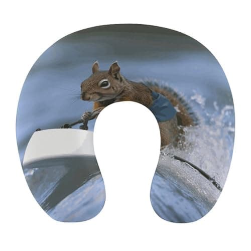 FekiLoot Water Skiing Squirrel Travel Pillow,U Shaped Office Napping Pillow Support Neck and Head Comfortable Travel Neck Pillow U Shape Sleeping Essentials for Long Haul Flights