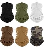 Fuinloth Neck Gaiter, 6 Pack Face Mask Bandana Fishing Cooling Sun Protection Scarf for Men Women Black+Green+Camo+Sand+Brown+White