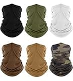 Fuinloth Neck Gaiter, 6 Pack Face Mask Bandana Fishing Cooling Sun Protection Scarf for Men Women Black+Green+Camo+Sand+Brown+White