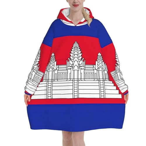 GaxfjRu Cambodia Flag Wearable Blanket With Sleeves, Hoodies For Women And Men - Oversized Hooded Blanket Sweatshirt