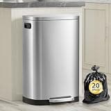 KdbK 13 Gallon Trash Can with Lid, 50L Fingerprint Proof Stainless Steel Kitchen Trash Can with Removable Inner Bucket and Lid Soft Close, Pedal Rubbish Bin for Home Office