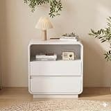 Modern Nightstand with Charging Station, Wood Bedside Table with 2 Drawers, Night Stands for Bedroom (White)