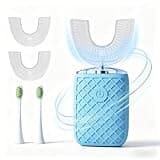 yeklike Sonic Electric U Shaped Toothbrush for Adults, Automatic Full Mouth Cleaning Toothbrush, 360° Stain Removal, IPX7 Waterproof Rechargeable, 3 U-Shape & 2 Straight Brush Heads (Blue)