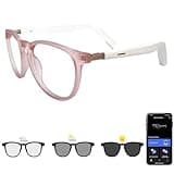 Smart Glasses with Photochromic Lenses for Men and Women AI Translation Smart Glasses with Translator 164 Languages IP67 Waterproof Bluetooth Glass Blue Light Protection (KM02_Pink)