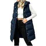 Women's Sleeveless Long Padded Vest Zip Up Warm Outerwear Gilet