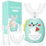Onekki Kids Electric Toothbrush U Shaped with 4 Brush Heads, Rechargeable Toddler Toothbrush with 2 Mins Timer, 3 Cleaning Modes, IPX7 Waterproof Dinosaur Ultrasonic Auto Brush, for Kid Age 2-12
