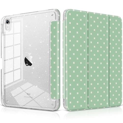 DONGKE for iPad Pro 11 inch Case – Fits M5 2025 / M4 2024, Shockproof Sparkling Glitter Acrylic Back, Pencil Holder, Trifold Stand, Auto Sleep/Wake & Touch ID Support - Green Cross Dot