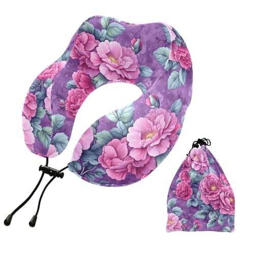 ZOEO Travel Pillow for Neck Head, Peony Flowers Memory Foam Padding Sleeping Airplane Trains Cars Camping Office
