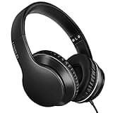 LORELEI X6 Over-Ear Wired Stereo Bass Headphones with Microphone, Lightweight, Foldable & Portable with 1.45M No-Tangle for Smartphone, Tablet, MP3/4, Space Black