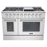 Awoco 48” 6.7 cu. ft. Professional Freestanding Gas Range with 8 Burners, Double Ovens and Reversible Cast Iron Griddle in Stainless Steel