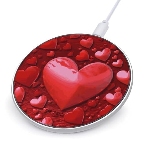 Red Hearts Love Wireless Charger, 10W Qi-Certified Fast Wireless Charging Pad with USB Cable & LED Indicator Fashion Charger Mat Portable Charging Station for All Qi-Enabled Phones