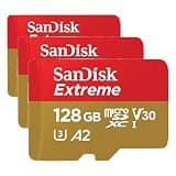 SANDISK 128GB Extreme microSDXC UHS-I Memory Card with Adapter - C10, U3, V30, 4K, 5K, A2, Micro SD Card - SDSQXAA-128G-GN6MA (Pack of 3)