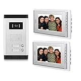 AMOCAM 2 Units Apartment Video Intercom System, 7 Inch Monitor Wired Video Doorbell Door Phone Kits, Indoor Outdoor IR Camera, Monitoring, Unlock, 2 Way Intercom for Home Apartment